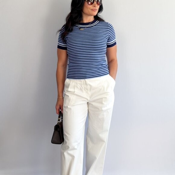 Women’s Striped Knit Sweater Tee — Navy & Sky - Picture 4 of 6